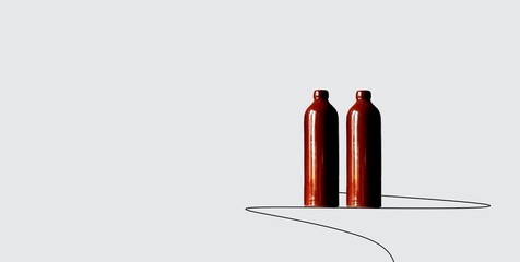 Bottles and line art element, isolated. Clay bottles. Bar, catering concepts. Old mixed with modern. Image manipulation