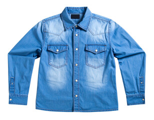Classic Blue Jean Shirt Front View with Button Closure, Isolated on Transparent Background