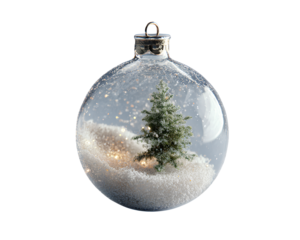 Glass Bauble Christmas Ornament Filled with Fake Snow and Mini Christmas Tree, Isolated on Transparent.png