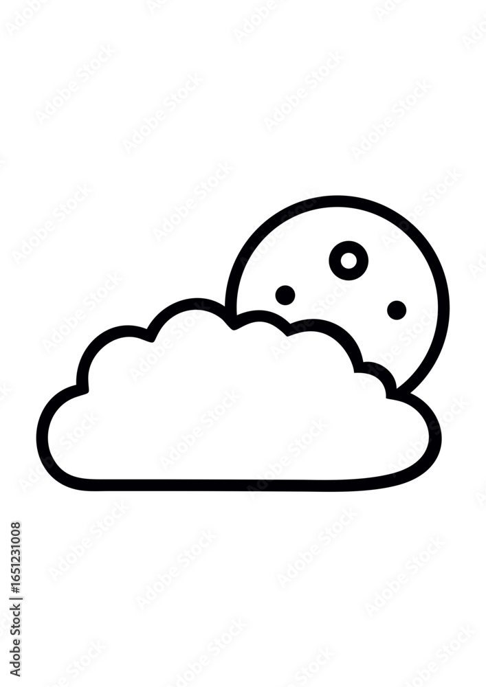 Poster Full moon peeking through clouds in a simple line art design  
