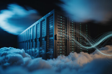Cloud computing data center servers representing technology digital infrastructure and cloud solutions