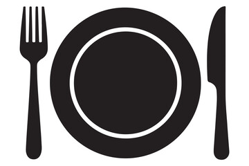 Silhouette of fork knife plate and spoon kitchen utensil icon vector
