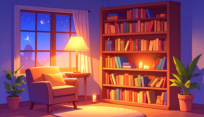 Bookshelf with Cozy Lamp