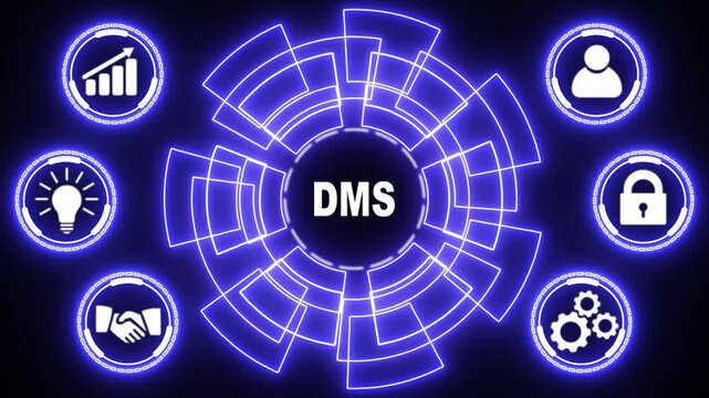 Document management DMS System Digital rights management. Business, Technology, Internet and network concept. glowing animation.