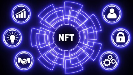 NFT Non-fungible token digital crypto on virtual screen. glowing animation. - Powered by Adobe