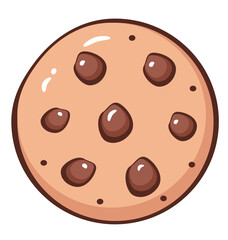 Chocolate chip cookie with round shape, classic bakery treat clipart.