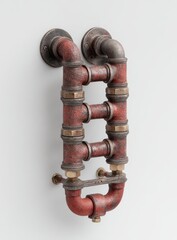 Rustic, red painted pipe door handle