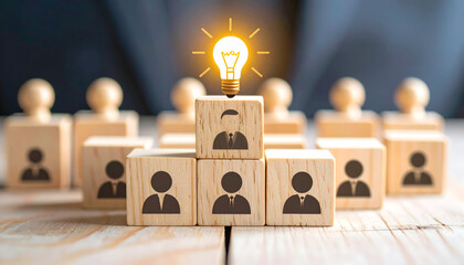 Wooden blocks with leadership concept