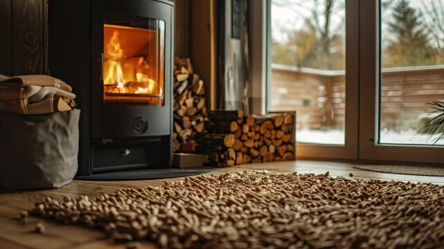Cozy living room with a wood burning stove and warm atmosphere