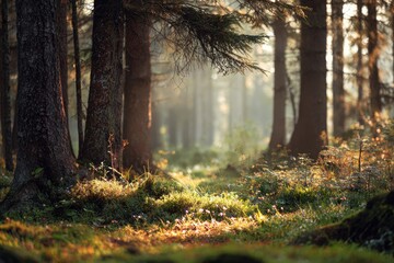 Sunlight filtering through a misty forest (1)