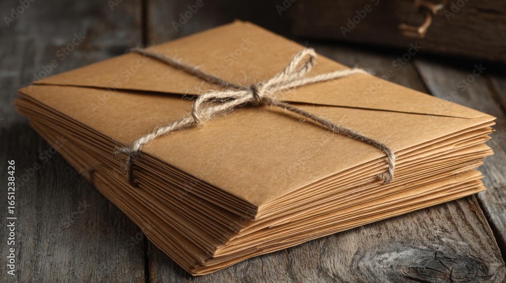 Poster a stack of brown paper with a string tied to it