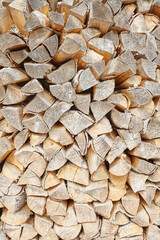 Chopped wood for the fireplace, natural background.