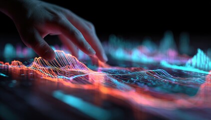 A hand interacting with a dynamic data visualization