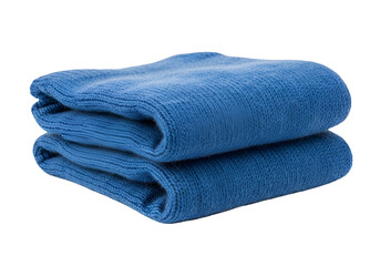 A stack of two vibrant cobalt blue knitted socks rests against a striking black background.