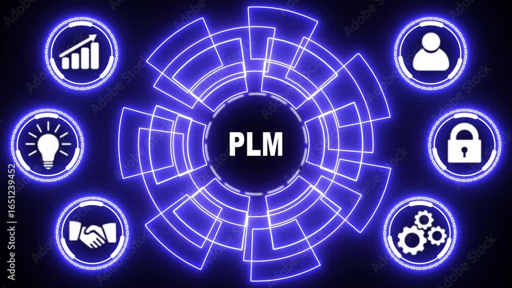 Poster plm product lifecycle management system technology concept. technology, internet and network concept