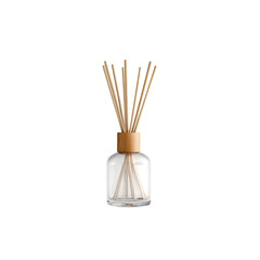 Elegant reed diffuser with natural wooden cap and clear glass bottle for home fragrance, enhancing ambiance and relaxation
