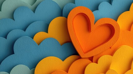 Layered heart amidst colorful clouds