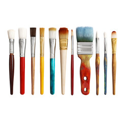Collection of artist paintbrushes with diverse bristles and handles, showcasing creative tools ready for artistic expression and crafting projects