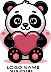 Cartoon cute panda Valentine's logo icon vector .