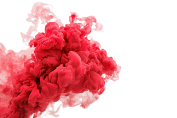 Red smoke cloud transparent PNG, isolated background cutout. Thick color smoke bomb screen effect