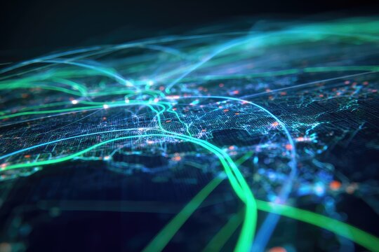 Abstract digital map with glowing lines