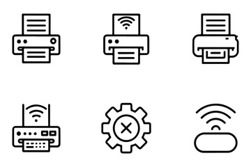 Wireless Online Printer ux ui user interface vector icon. Web and App icon in flat filled and outline stroke line art