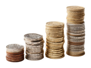Counting coins financial growth home office isolated on transparent background