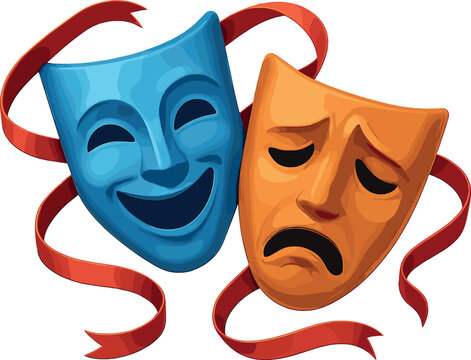 Emotional theater masks vector - comedy and tragedy elements for drama and performance art