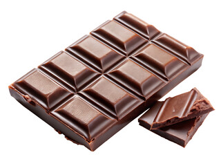  a broken chocolate bar with a broken piece isolated on white background ,PNG.AI Generated.