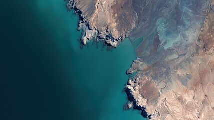 Turquoise sea and delicate wave textures in aerial view, abstract gradient, minimal composition and calm coast