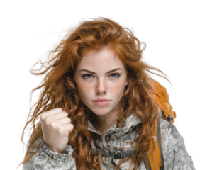 Adventure enthusiast shows determination portrait isolated on transparent background