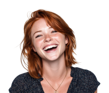 Joyful woman laughing portrait bright isolated on transparent background