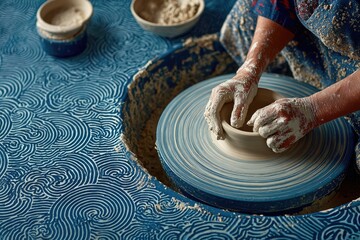 Hands shaping clay on a pottery wheel (1)