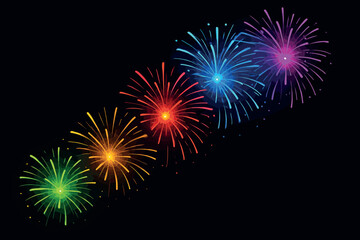 Fireworks display vector: festive explosions, vibrant colors, nighttime celebration art