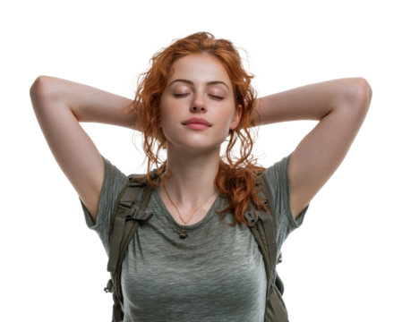 Relaxing adventure pose portrait calm travel isolated on transparent background