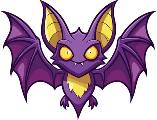 Cute cartoon purple bat with yellow accents isolated 