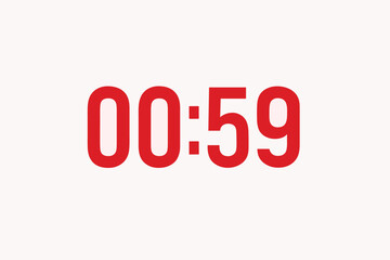 Urgent countdown timer | simple minimalistic digital clock display in red - isolated