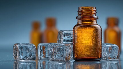 Amber glass vial surrounded by ice cubes