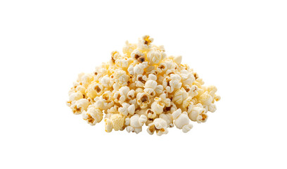 A stack of popcorn isolated on a plain white surface
