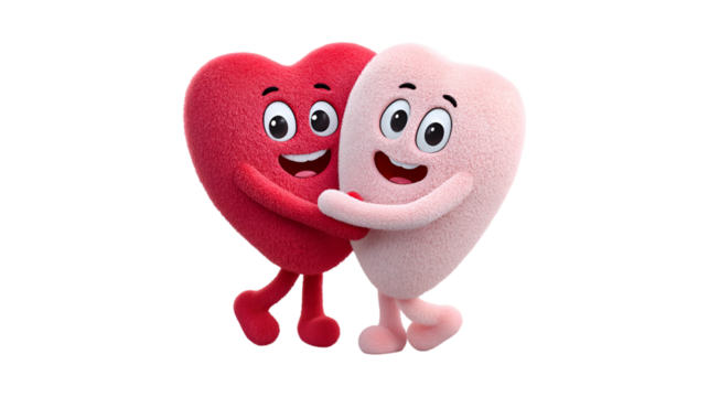 Two cute heart characters hugging friendship love Valentines Day