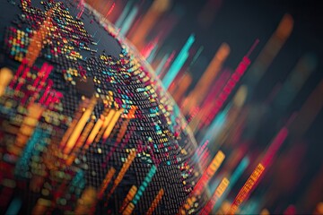 A vibrant, abstract representation of a 3D Earth, rendered with colorful data streams