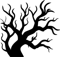 Obraz premium Silhouette of a bare tree with many branches isolated on white background