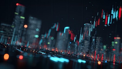 Abstract cityscape with financial data overlay