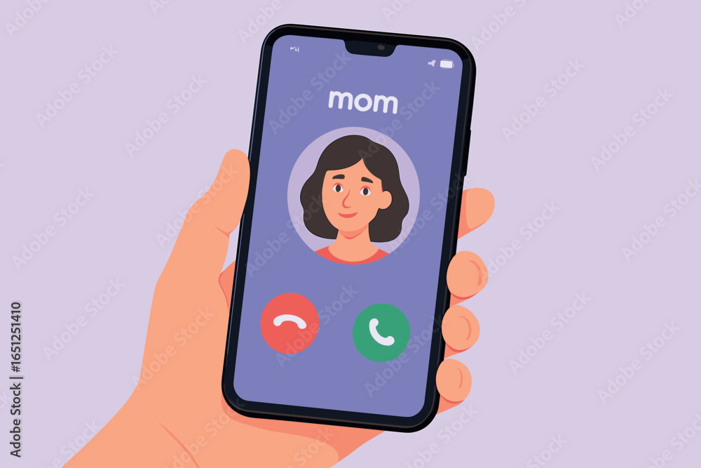 Poster vector illustration of incoming call with simple smartphone interface for communication design