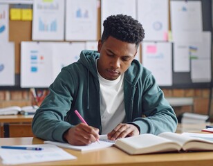 Focused student studying in a classroom