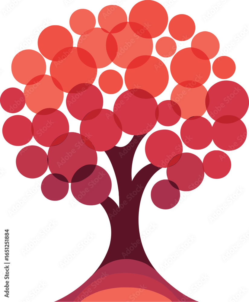 Poster abstract tree vector design | minimalist nature art with red geometric patterns