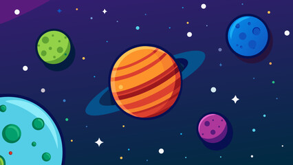 Colorful planets and stars in deep space galaxy cosmos