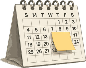 Desktop calendar design vector: minimalist planner with sticky note for easy organization