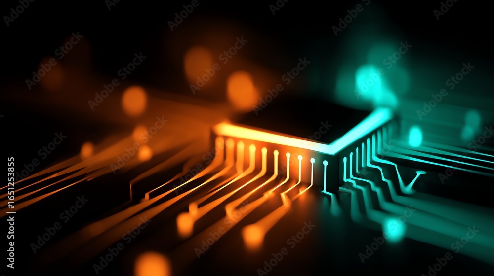 Poster an abstract digital landscape unfolds with glowing lines of circuitry, evoking a sense of interconne