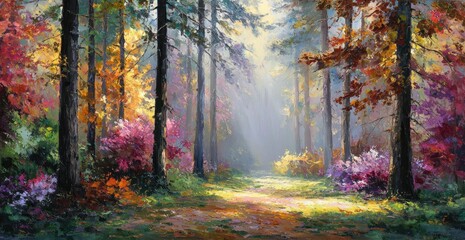 A colorful autumn forest path